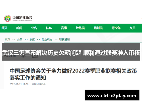 武汉三镇宣布解决历史欠薪问题 顺利通过联赛准入审核